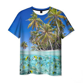 Мужская футболка 3D с принтом Таиланд в Петрозаводске, 100% полиэфир | прямой крой, круглый вырез горловины, длина до линии бедер | clouds | fish | nature | palm trees | sea | sky | thailand | tourism | water | вода | море | небо | облака | пальмы | природа | рыбки | таиланд | туризм