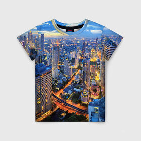 Детская футболка 3D с принтом Таиланд в Петрозаводске, 100% гипоаллергенный полиэфир | прямой крой, круглый вырез горловины, длина до линии бедер, чуть спущенное плечо, ткань немного тянется | Тематика изображения на принте: architecture | bangkok | city | lights | night | sky | skyscrapers | sunset | thailand | архитектура | бангкок | город | закат | небо | ночь | огни | таиланд
