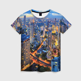 Женская футболка 3D с принтом Таиланд в Петрозаводске, 100% полиэфир ( синтетическое хлопкоподобное полотно) | прямой крой, круглый вырез горловины, длина до линии бедер | architecture | bangkok | city | lights | night | sky | skyscrapers | sunset | thailand | архитектура | бангкок | город | закат | небо | ночь | огни | таиланд