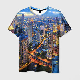 Мужская футболка 3D с принтом Таиланд в Петрозаводске, 100% полиэфир | прямой крой, круглый вырез горловины, длина до линии бедер | architecture | bangkok | city | lights | night | sky | skyscrapers | sunset | thailand | архитектура | бангкок | город | закат | небо | ночь | огни | таиланд