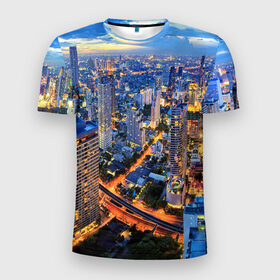 Мужская футболка 3D спортивная с принтом Таиланд в Петрозаводске, 100% полиэстер с улучшенными характеристиками | приталенный силуэт, круглая горловина, широкие плечи, сужается к линии бедра | Тематика изображения на принте: architecture | bangkok | city | lights | night | sky | skyscrapers | sunset | thailand | архитектура | бангкок | город | закат | небо | ночь | огни | таиланд