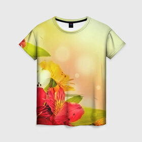 Женская футболка 3D с принтом Лилия в Петрозаводске, 100% полиэфир ( синтетическое хлопкоподобное полотно) | прямой крой, круглый вырез горловины, длина до линии бедер | flower | красные | цветочки | цветы