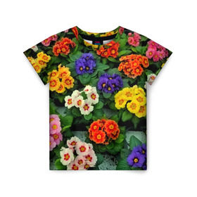 Детская футболка 3D с принтом Фиалки в Петрозаводске, 100% гипоаллергенный полиэфир | прямой крой, круглый вырез горловины, длина до линии бедер, чуть спущенное плечо, ткань немного тянется | flower | лето | поле | полевой цветок | цветочки | цветы