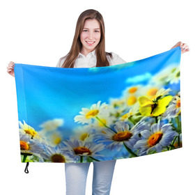 Флаг 3D с принтом Ромашка полевая в Петрозаводске, 100% полиэстер | плотность ткани — 95 г/м2, размер — 67 х 109 см. Принт наносится с одной стороны | flower | лето | поле | полевой цветок | цветочки | цветы