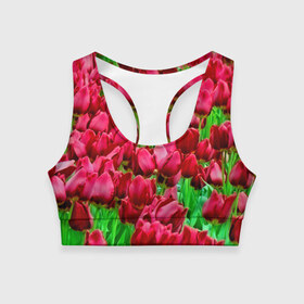 Женский спортивный топ 3D с принтом Поле цветов в Петрозаводске, 82% полиэстер, 18% спандекс Ткань безопасна для здоровья, позволяет коже дышать, не мнется и не растягивается |  | flower | весна | красные | цветочки | цветы