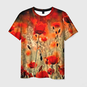 Мужская футболка 3D с принтом Маковое поле в Петрозаводске, 100% полиэфир | прямой крой, круглый вырез горловины, длина до линии бедер | flower | красные | лето | поле | полевой цветок | цветочки | цветы