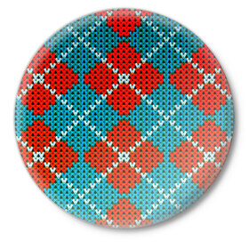 Значок с принтом Knitting pattern в Петрозаводске,  металл | круглая форма, металлическая застежка в виде булавки | Тематика изображения на принте: вязаный | рождество | свитер | текстура