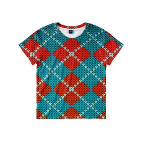 Детская футболка 3D с принтом Knitting pattern в Петрозаводске, 100% гипоаллергенный полиэфир | прямой крой, круглый вырез горловины, длина до линии бедер, чуть спущенное плечо, ткань немного тянется | Тематика изображения на принте: вязаный | рождество | свитер | текстура