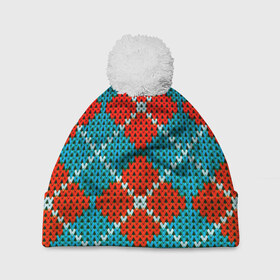 Шапка 3D c помпоном с принтом Knitting pattern в Петрозаводске, 100% полиэстер | универсальный размер, печать по всей поверхности изделия | вязаный | рождество | свитер | текстура