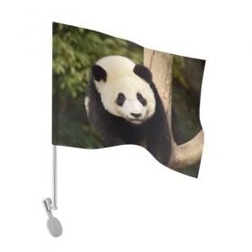 Флаг для автомобиля с принтом Панда на дереве в Петрозаводске, 100% полиэстер | Размер: 30*21 см | животные | лес | медведь | медвежонок | панда | природа