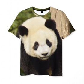 Мужская футболка 3D с принтом Панда на дереве в Петрозаводске, 100% полиэфир | прямой крой, круглый вырез горловины, длина до линии бедер | животные | лес | медведь | медвежонок | панда | природа
