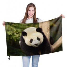 Флаг 3D с принтом Панда на дереве в Петрозаводске, 100% полиэстер | плотность ткани — 95 г/м2, размер — 67 х 109 см. Принт наносится с одной стороны | животные | лес | медведь | медвежонок | панда | природа