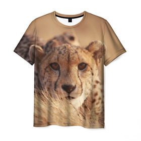 Мужская футболка 3D с принтом Гепард в Петрозаводске, 100% полиэфир | прямой крой, круглый вырез горловины, длина до линии бедер | Тематика изображения на принте: амурский | гепард | животные | зверь | киса | кот | котенок | кошка | лев | леопард | пума | рысь | серый | тигр | тигренок | хищник
