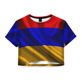 Женская футболка 3D укороченная с принтом Флаг Армения в Петрозаводске, 100% полиэстер | круглая горловина, длина футболки до линии талии, рукава с отворотами | айастан | армения | босеан | вымпел | ереван | знак | знамя | кумач | орифламма | пойс | полотнище | символ | стяг | флаг | флюгарка | хайастан | штандарт