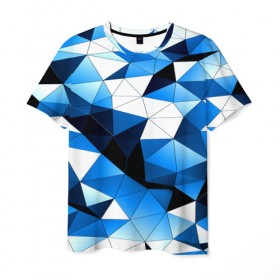 Мужская футболка 3D с принтом Голубой полигон в Петрозаводске, 100% полиэфир | прямой крой, круглый вырез горловины, длина до линии бедер | абстракция | бумага | геометрия | грани | изгиб | линии | полигоны | полосы | постель | розовый | сочетания | текстура | треугольники