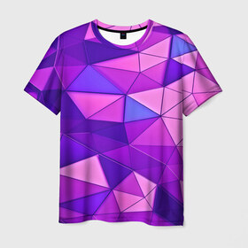 Мужская футболка 3D с принтом Розовые полигоны в Петрозаводске, 100% полиэфир | прямой крой, круглый вырез горловины, длина до линии бедер | абстракция | бумага | геометрия | грани | изгиб | линии | полигоны | полосы | постель | розовый | сочетания | текстура | треугольники