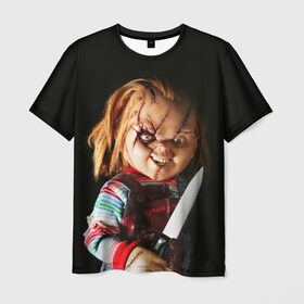 Мужская футболка 3D с принтом Чаки в Петрозаводске, 100% полиэфир | прямой крой, круглый вырез горловины, длина до линии бедер | chucky | кино | кровь | кукла | нож | ужасы | чаки
