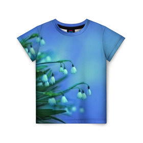 Детская футболка 3D с принтом Подснежники в Петрозаводске, 100% гипоаллергенный полиэфир | прямой крой, круглый вырез горловины, длина до линии бедер, чуть спущенное плечо, ткань немного тянется | Тематика изображения на принте: flower | весна | поле | полевой цветок | цветочки | цветы