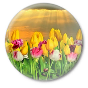 Значок с принтом Бутоны тюльпана в Петрозаводске,  металл | круглая форма, металлическая застежка в виде булавки | Тематика изображения на принте: 