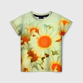 Детская футболка 3D с принтом Подсолнух в Петрозаводске, 100% гипоаллергенный полиэфир | прямой крой, круглый вырез горловины, длина до линии бедер, чуть спущенное плечо, ткань немного тянется | flower | лето | полевой цветок | цветочки | цветы