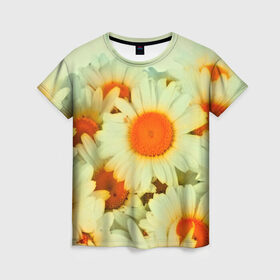 Женская футболка 3D с принтом Подсолнух в Петрозаводске, 100% полиэфир ( синтетическое хлопкоподобное полотно) | прямой крой, круглый вырез горловины, длина до линии бедер | flower | лето | полевой цветок | цветочки | цветы