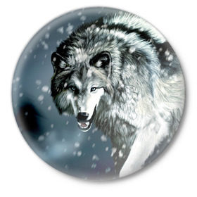 Значок с принтом Волк в Петрозаводске,  металл | круглая форма, металлическая застежка в виде булавки | animal | art | night | painting | predator | snow | view | winter | wolf | взгляд | волк | животное | зима | искусство | картина | ночь | снег | хищник