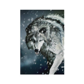Обложка для паспорта матовая кожа с принтом Волк в Петрозаводске, натуральная матовая кожа | размер 19,3 х 13,7 см; прозрачные пластиковые крепления | animal | art | night | painting | predator | snow | view | winter | wolf | взгляд | волк | животное | зима | искусство | картина | ночь | снег | хищник