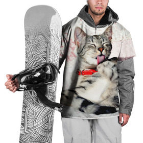 Накидка на куртку 3D с принтом Кошка в Петрозаводске, 100% полиэстер |  | Тематика изображения на принте: cat | collar | heel | licking | lying | red | striped | кошка | красный | лежит | лижет | ошейник | полосатая | пятка