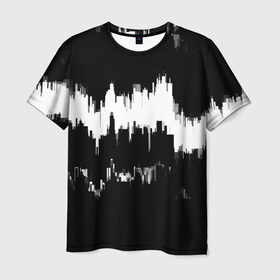 Мужская футболка 3D с принтом Черно-белый штрих в Петрозаводске, 100% полиэфир | прямой крой, круглый вырез горловины, длина до линии бедер | краска | потертость | текстура | черно белый