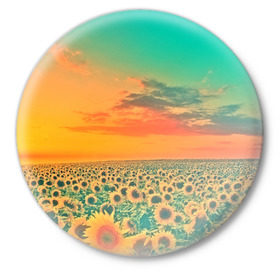 Значок с принтом Подсолнух в Петрозаводске,  металл | круглая форма, металлическая застежка в виде булавки | flower | лето | поле | полевой цветок | природа | цветочки | цветы