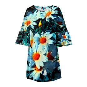 Детское платье 3D с принтом Полевые ромашки в Петрозаводске, 100% полиэстер | прямой силуэт, чуть расширенный к низу. Круглая горловина, на рукавах — воланы | flower | лето | полевой цветок | цветочки | цветы
