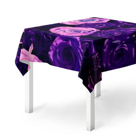 Скатерть 3D с принтом Фиолетовые розы в Петрозаводске, 100% полиэстер (ткань не мнется и не растягивается) | Размер: 150*150 см | flower | прикцветочки | розы | цветы