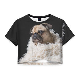 Женская футболка 3D укороченная с принтом Мопс в Петрозаводске, 100% полиэстер | круглая горловина, длина футболки до линии талии, рукава с отворотами | бульдог | мопс | мопсик | мопсы | пес | песик | песики | собака | собаки | собачка