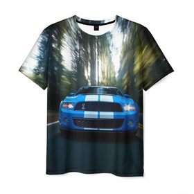 Мужская футболка 3D с принтом Форд в Петрозаводске, 100% полиэфир | прямой крой, круглый вырез горловины, длина до линии бедер | ford | автогонка | автомобиль | бампер | гонка | дорога | езда | лес | на трассе | погоня | скорость | тачка | трасса | фары | форд | шоссе