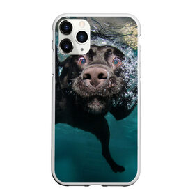 Чехол для iPhone 11 Pro матовый с принтом Пес дайвер в Петрозаводске, Силикон |  | вода | гребет | дайвер | животное | купается | лапы | нос | пес | плавец | плывет | под водой | прикольный | пузыри | смешной | собака | щенок