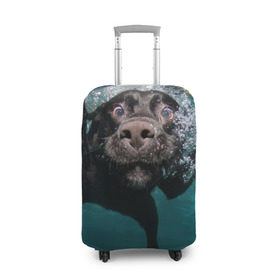 Чехол для чемодана 3D с принтом Пес дайвер в Петрозаводске, 86% полиэфир, 14% спандекс | двустороннее нанесение принта, прорези для ручек и колес | вода | гребет | дайвер | животное | купается | лапы | нос | пес | плавец | плывет | под водой | прикольный | пузыри | смешной | собака | щенок