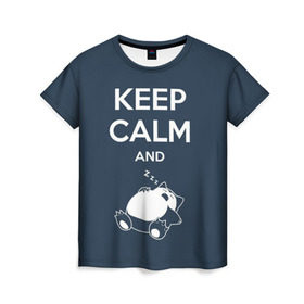 Женская футболка 3D с принтом Keep calm and zzz в Петрозаводске, 100% полиэфир ( синтетическое хлопкоподобное полотно) | прямой крой, круглый вырез горловины, длина до линии бедер | cat | cute | keep calm | sleep | zzz | будь спокоен | кот | котик | кошак | милый | с надписью | спящий