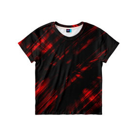 Детская футболка 3D с принтом broken lines в Петрозаводске, 100% гипоаллергенный полиэфир | прямой крой, круглый вырез горловины, длина до линии бедер, чуть спущенное плечо, ткань немного тянется | абстракция | черно красный