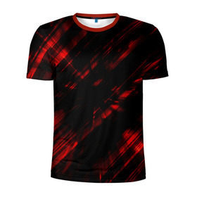Мужская футболка 3D спортивная с принтом broken lines в Петрозаводске, 100% полиэстер с улучшенными характеристиками | приталенный силуэт, круглая горловина, широкие плечи, сужается к линии бедра | абстракция | черно красный