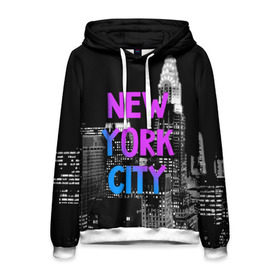 Мужская толстовка 3D с принтом Нью-Йорк в Петрозаводске, 100% полиэстер | двухслойный капюшон со шнурком для регулировки, мягкие манжеты на рукавах и по низу толстовки, спереди карман-кенгуру с мягким внутренним слоем. | america | capital | city | lights | new york | night | skyscrapers | tourism | usa | америка | город | ночь | нью йорк | огни | столица | сша | туризм