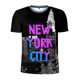 Мужская футболка 3D спортивная с принтом Нью-Йорк в Петрозаводске, 100% полиэстер с улучшенными характеристиками | приталенный силуэт, круглая горловина, широкие плечи, сужается к линии бедра | america | capital | city | lights | new york | night | skyscrapers | tourism | usa | америка | город | ночь | нью йорк | огни | столица | сша | туризм
