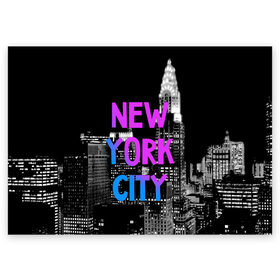 Поздравительная открытка с принтом Нью-Йорк в Петрозаводске, 100% бумага | плотность бумаги 280 г/м2, матовая, на обратной стороне линовка и место для марки
 | america | capital | city | lights | new york | night | skyscrapers | tourism | usa | америка | город | ночь | нью йорк | огни | столица | сша | туризм