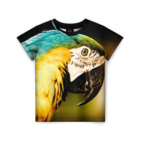 Детская футболка 3D с принтом Попугай в Петрозаводске, 100% гипоаллергенный полиэфир | прямой крой, круглый вырез горловины, длина до линии бедер, чуть спущенное плечо, ткань немного тянется | двое | классный | клюв | красивый | крылья | попугай | попугайчик | птица | птичка | радужный