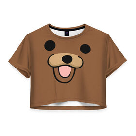 Женская футболка 3D укороченная с принтом Медведь в Петрозаводске, 100% полиэстер | круглая горловина, длина футболки до линии талии, рукава с отворотами | Тематика изображения на принте: интернет | клевый | медведь | мем | мишка | мишки | прикол | прикольный | смешной | шутка
