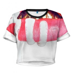 Женская футболка 3D укороченная с принтом Губы Кайли в Петрозаводске, 100% полиэстер | круглая горловина, длина футболки до линии талии, рукава с отворотами | Тематика изображения на принте: kit | kylie | lip | губы | зубы | кайли | помада