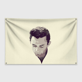 Флаг-баннер с принтом Джонни Кэш в Петрозаводске, 100% полиэстер | размер 67 х 109 см, плотность ткани — 95 г/м2; по краям флага есть четыре люверса для крепления | johnny cash