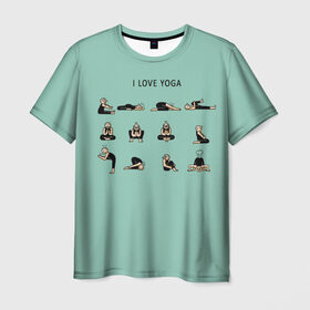 Мужская футболка 3D с принтом I love yoga в Петрозаводске, 100% полиэфир | прямой крой, круглый вырез горловины, длина до линии бедер | Тематика изображения на принте: 