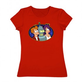Женская футболка хлопок с принтом Futurama в Петрозаводске, 100% хлопок | прямой крой, круглый вырез горловины, длина до линии бедер, слегка спущенное плечо | futurama | бендер | лила | фрай | футурама