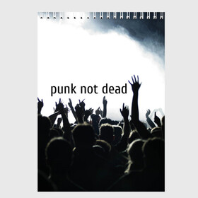Скетчбук с принтом Punk not dead в Петрозаводске, 100% бумага
 | 48 листов, плотность листов — 100 г/м2, плотность картонной обложки — 250 г/м2. Листы скреплены сверху удобной пружинной спиралью | punk not dead | бит | группа | драйв | дым | зал | концерт | музыка | надпись | панк | панк не умрет | панки | рок | слова | танцы | туман | тусовка | фраза | хой