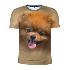 Мужская футболка 3D спортивная с принтом Шпиц в Петрозаводске, 100% полиэстер с улучшенными характеристиками | приталенный силуэт, круглая горловина, широкие плечи, сужается к линии бедра | shpic | животные | мордочка | пёс | рыжий | собака | собачка | язык
